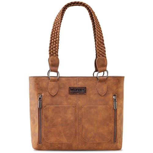 Wrangler Tote Bag for Women Multi Pockets shoulder bag western purse Medium leather like Handbags with Woven Top-Handle WG78-G8317BR