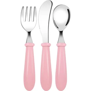 Sztućce dla Dzieci Dziecięce Bezpieczne Nieostre Stal Różowe 3 szt - Sztućce dla dzieci - miniaturka - grafika 1