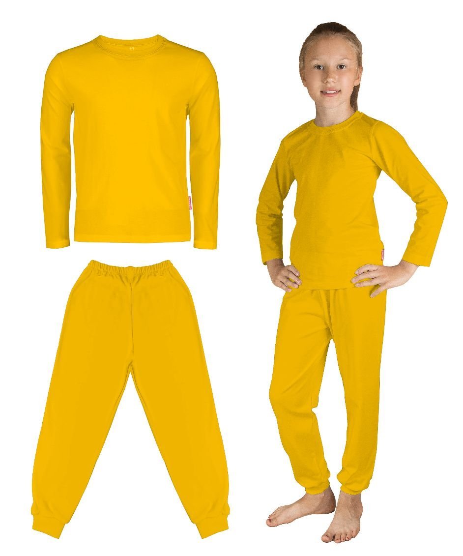 Komplet Dziecięcy Dla Chłopca Dziewczynki Żółta Bluzka Z Długim Rękawem Długie Żółte Spodnie Strój Kostium Bawełniany 134