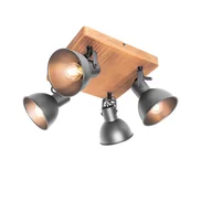 Lampy sufitowe - QAZQA Industrialna czerń punktowa z drewnianą uchylną 4-punktową lampą - Tommy - miniaturka - grafika 1