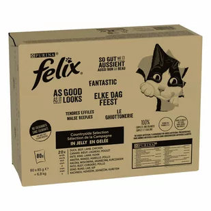 Megapakiet Felix (So gut wie es aussieht), 80 x 85 g - Mixpakiet mięsny 1 (wołowina, kurczak, kaczka, jagnięcina) - Mokra karma dla kotów - miniaturka - grafika 1