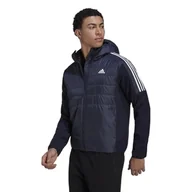 Kurtki męskie - adidas Męska kurtka hybrydowa Essentials z izolacją z kapturem (średnia), Atrament legendy, XL - miniaturka - grafika 1
