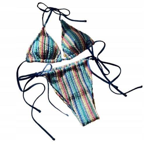 Dwuczęściowy Dzianinowy Strój Kąpielowy Wiązany W Paski Niebieski M