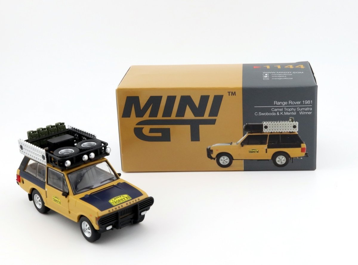 MINI GT Range Rover 1981 Camel Trophy Sumatra Winner C. Swoboda & K. Mentel LHD MGT01144-L MiniGT
