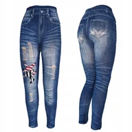 Legginsy - Bawełniane Leginsy Jeans Spodnie Modne Wzory Dziury Wysoki Stan Wiosenne - miniaturka - grafika 1