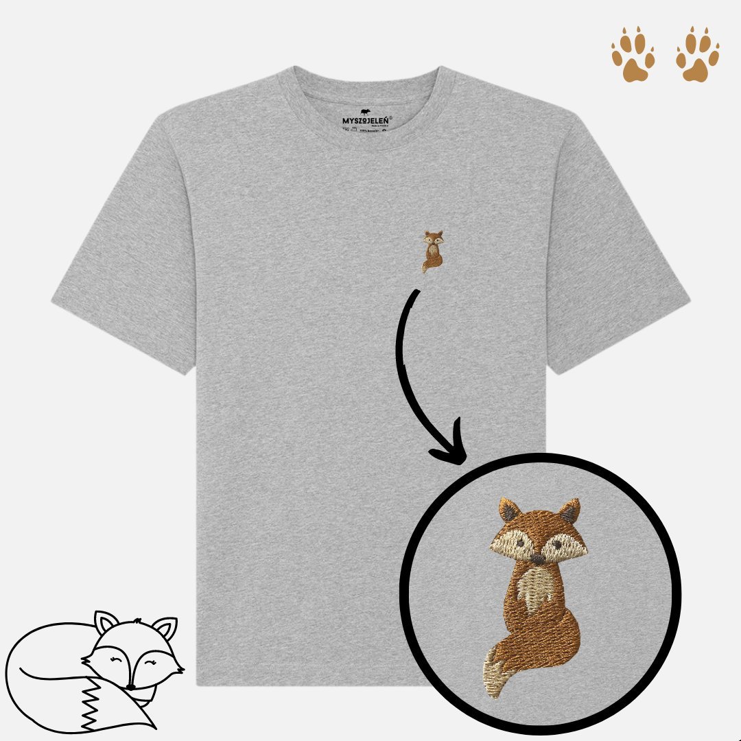 Haftowany T-shirt - LIS - szary XL