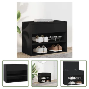 The Living Store Ławka na buty czarna 60x30x45 cm Materiał drewnopochodny - Szafki na buty - miniaturka - grafika 1