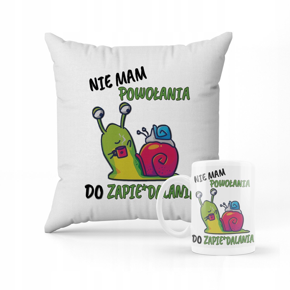 ZESTAW PODUSZKA + KUBEK Prezent Nie mam powołania Praca Żart mem + IMIĘ