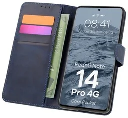Bizon Etui z klapką Case Pocket do Xiaomi Redmi Note 14 Pro 4G, granatowe - Etui i futerały do telefonów - miniaturka - grafika 1