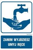 Systemy ekspozycyjne i znaki informacyjne - RB018 ZANIM WYJDZIESZ UMYJ RĘCE, FN - FOLIA SAMOPRZYLEPNA; (150X225MM) - miniaturka - grafika 1