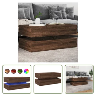The Living Store Stolik kawowy z oświetleniem LED Brązowy dąb 90x50x40 cm - Ławy i stoliki kawowe - miniaturka - grafika 1