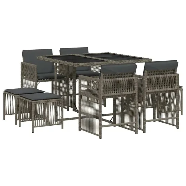 Zestaw mebli ogrodowych szary rattan PE 110 x 106 x 73 cm, 4 krzesła, 4 st