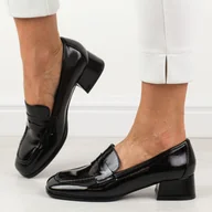 Półbuty damskie - Czarne lakierowane półbuty damskie na obcasie Sergio Leone pb238 - miniaturka - grafika 1