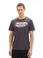 Koszulki męskie - TOM TAILOR Męski T-shirt z nadrukiem logo, 10899 - Tarmac Grey, XL - miniaturka - grafika 1