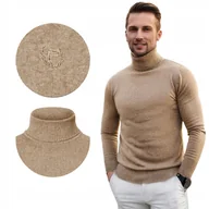 Swetry męskie - Klasyczny GOLF Sweter Męski Elegancki Bawełniany BEŻOWY XL Pako Jeans - miniaturka - grafika 1