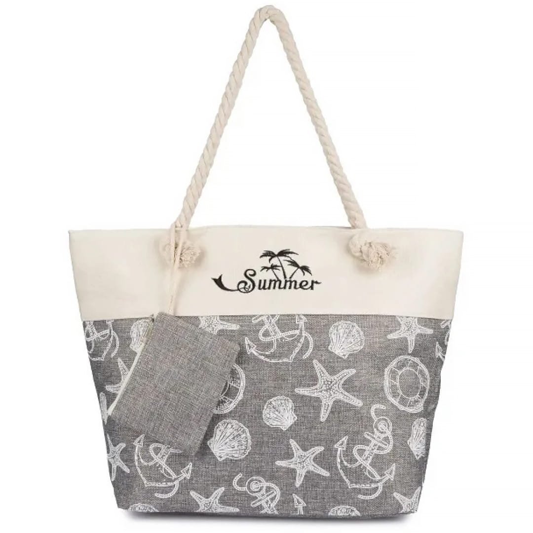 Torba plażowa duża SUMMER szara z saszetką na telefon