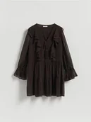 Sukienki - Reserved - Sukienka z falbanami - ciemnobrązowy - miniaturka - grafika 1