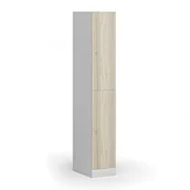 Szafki biurowe - Szafka ubraniowa ze schowkami, 2 schowki, 1850 x 300 x 500 mm, zamek cylindryczny, drzwi laminowane, dąb naturalny - miniaturka - grafika 1