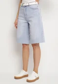 Spodenki damskie - Jasnoniebieskie Szorty Bawełniane Bermudy Jeansowe z Wyższym Stanem Tenacea - miniaturka - grafika 1