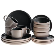 Serwisy obiadowe - Zastawa stołowa 16-częściowa NUTMEG Kamionka Czarny/ beżowy - miniaturka - grafika 1