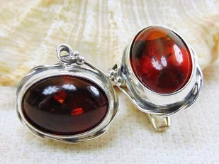 Spinki srebrne z bursztynem, handmade 814-100 - Spinki do mankietów i krawatów - miniaturka - grafika 1