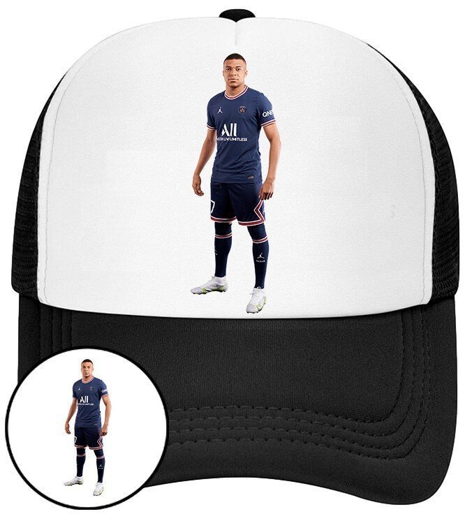 Czapka z Daszkiem Kylian Mbappe Czarna z Nadrukiem Siatka Bejsbolówka