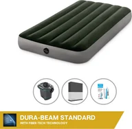 Prześcieradła - Łóżko dmuchane Intex - 1 osoba - 99 x 191 x 25 cm - zielone + pompka elektryczna Intex - 650 litrów/min + prześcieradło czarne + zestaw naprawczy - miniaturka - grafika 1