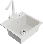 Zlewozmywaki z baterią - Mexen Milo zlewozmywak granitowy 1-komorowy z baterią kuchenną Duero, biały - 6505-20-671600-20 - miniaturka - grafika 1