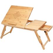 Biurka - Bambusowy stolik na laptopa z otworami wentylacyjnymi i szufladą - miniaturka - grafika 1