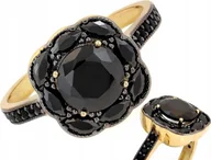 Pierścionki - Pierścionek złoty 585 kwadratowy z czarnymi kamieniami czarny rod r17 14k - miniaturka - grafika 1