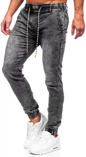 Spodnie męskie - Czarne spodnie jeansowe joggery męskie Denley TF137 - grafika 1