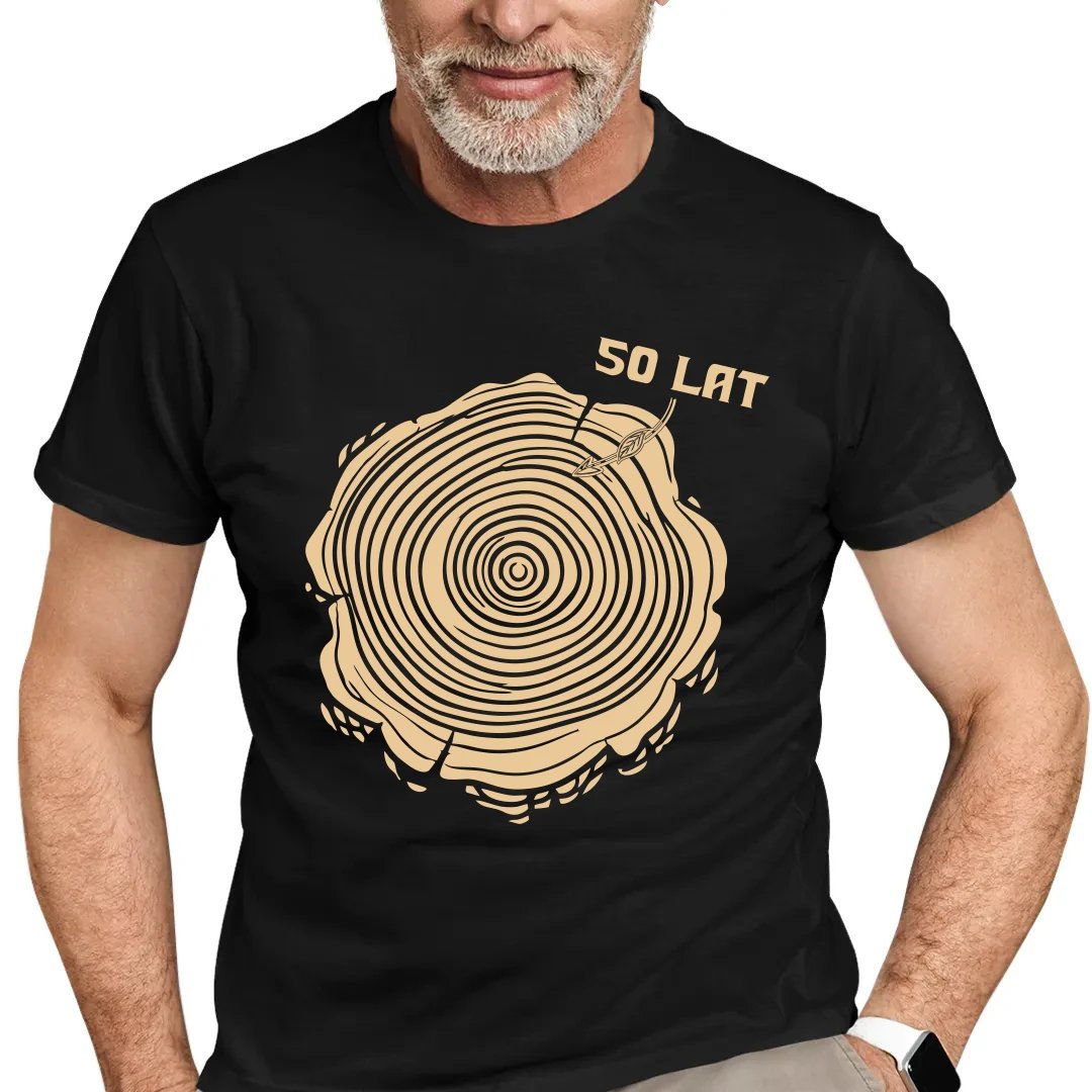 Słoje drewna - 50 lat - męska koszulka na prezent na 50 urodziny Czarny XXXL