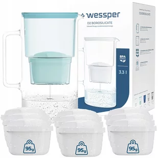 Dzbanek filtrujący szklany Wessper aquamax 3,3l + 10x Filtr Wessper aquamax - Dzbanki filtrujące - miniaturka - grafika 1