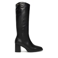 Kozaki damskie - Kozaki Tommy Hilfiger Stacked Heel Leather Long Boot FW0FW08865 Czarny - miniaturka - grafika 1