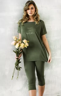 Piżama damska khaki na krótki rękaw i 3/4 spodnie Natura, Kolor khaki, Rozmiar S, Italian Fashion - Intymna - Piżamy damskie - miniaturka - grafika 1