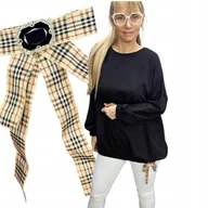 Bluzki damskie - CZARNA BLUZA DAMSKA Z BROSZKĄ bawełna luźna bluzka tunika 50 52 5XL 3168 - miniaturka - grafika 1