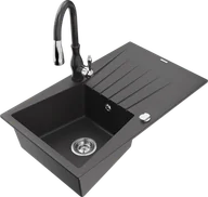 Zlewozmywaki z baterią - Mexen Cesar zlewozmywak granitowy 1-komorowy z ociekaczem i baterią kuchenną Savita, czarny nakrapiany - 6514-76-672601-76 - miniaturka - grafika 1
