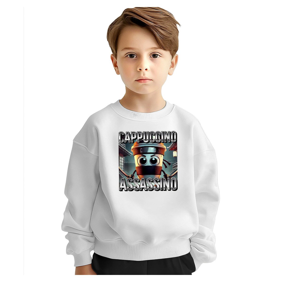 BLUZA DZIECIĘCA BRAINROT CAPPUCCINO ASSASSINO 134-140 DLA CHŁOPCA