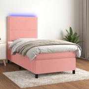 Łóżka - Lumarko Łóżko kontynentalne z materacem i LED, różowy aksamit 90x200 cm - miniaturka - grafika 1
