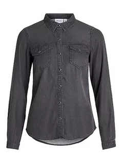 Koszule damskie - Vila damska koszula jeansowa kieszenie, czarny denim, XL - grafika 1