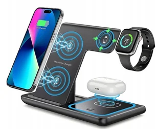 Ładowarka indukcyjna magnetyczna do IPHONE 12 13 14 15 APPLE iWATCH 3w1 15W czarna - Ładowarki do telefonów - miniaturka - grafika 1