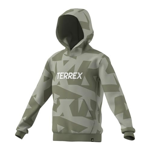 adidas uniseks-kind Terrex Kids Multi Printed Logo Hoodie, halo green/tent green, 15-16 Years