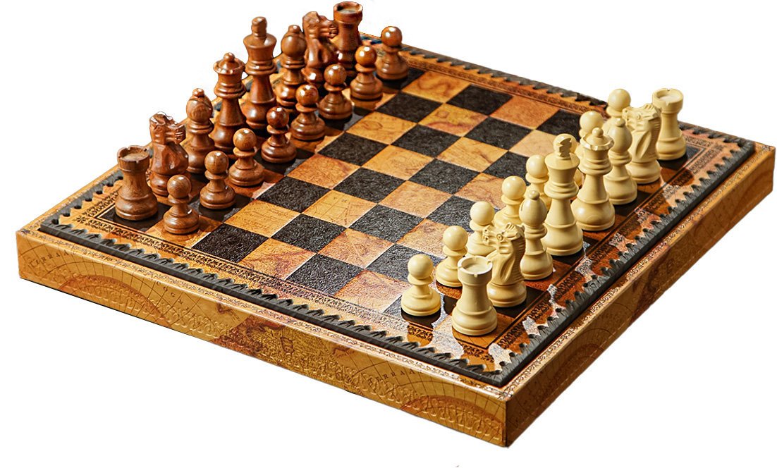 Szachy + warcaby + backgammon, 35×35 cm, akacja, waga figurek