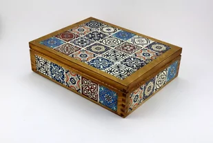 Herbaciarka Pudełko, skrzynka z 12 przegródkami. Wzór Azulejos kolorowe - Pojemniki kuchenne - miniaturka - grafika 1