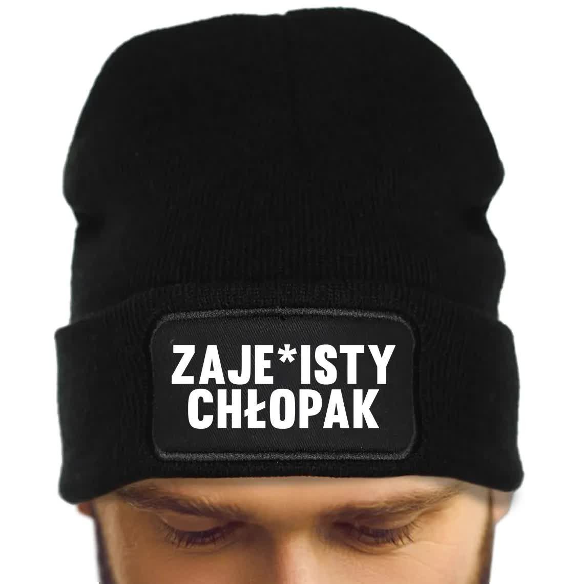 Czapka Jesienna Bawełniana ZIMOWA Czarna Beanie ZAJE*ISTY CHŁOPAK Wzory