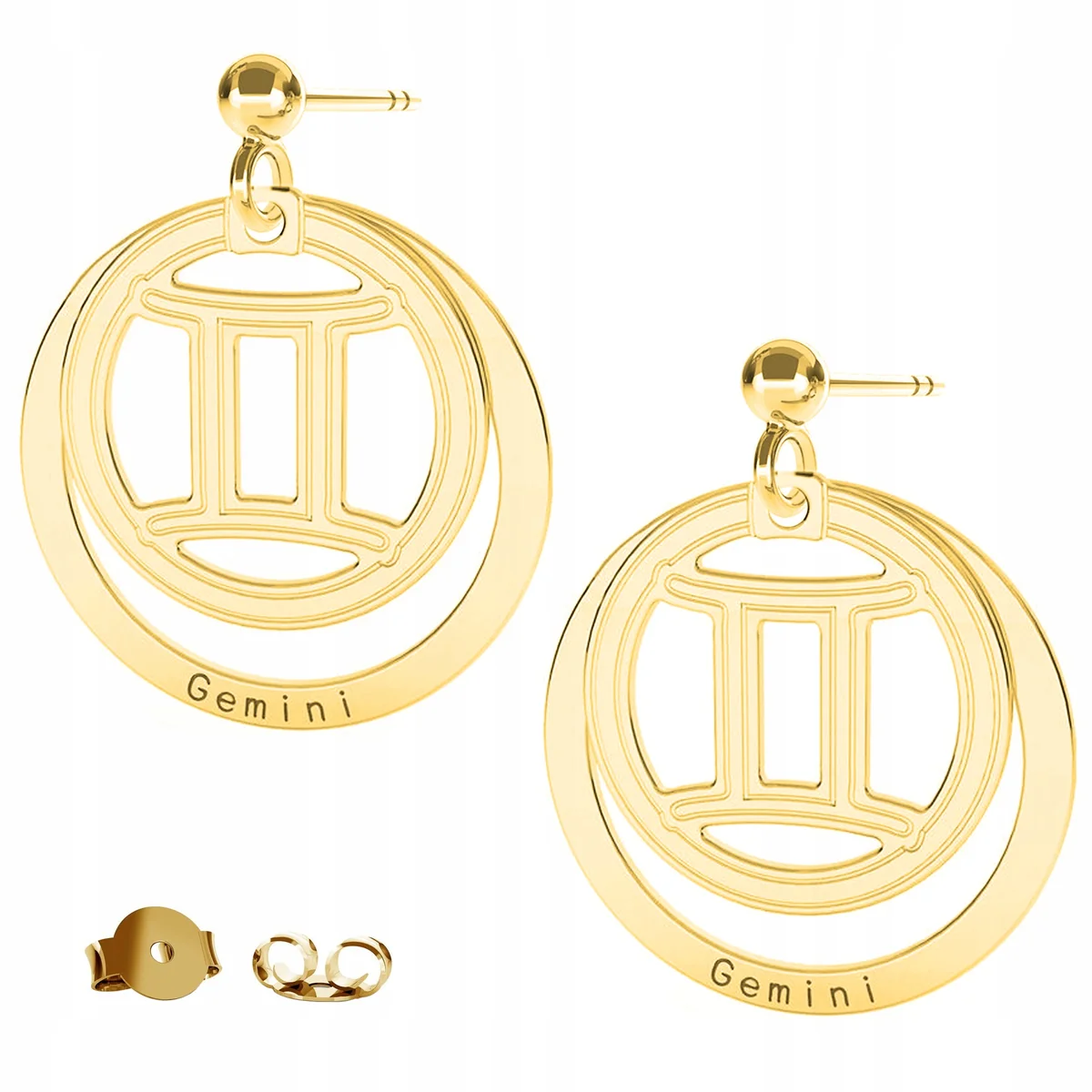 Kolczyki Złote Znak Zodiaku Bliźnięta Gemini SREBRO 925