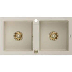 Mexen Mario zlewozmywak granitowy 2-komorowy 820 x 436 mm, beżowy, syfon złoty - Zlewozmywaki - miniaturka - grafika 1