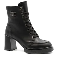 Botki damskie - Czarne skórzane botki z zamkiem 285G - Neścior - miniaturka - grafika 1