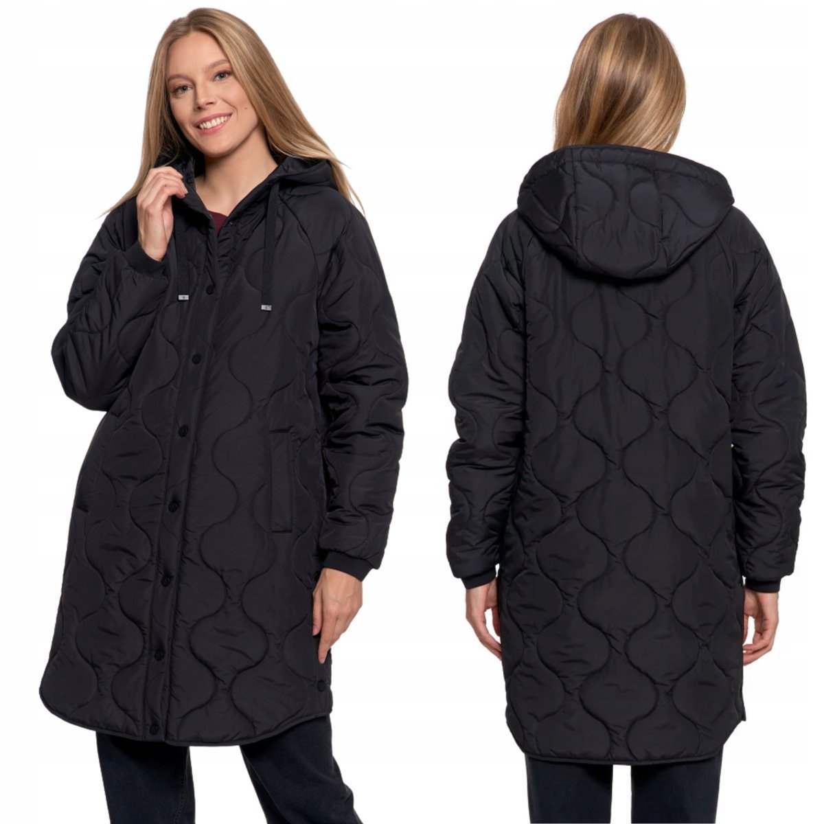 KURTKA DAMSKA PRZEJŚCIOWA PIKOWANY PŁASZCZ Z KAPTUREM NA JESIEŃ MORAJ S BLACK