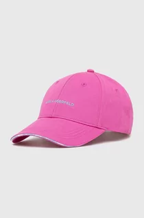 Czapki damskie - Karl Lagerfeld czapka z daszkiem bawełniana kolor różowy z aplikacją - grafika 1